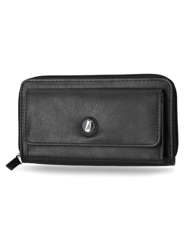 Nautica Womens Bulk Cargo Vegan Leather RFID Wallet, Zip Around Clutch Phone Case Multi-Card Organizer, Black
