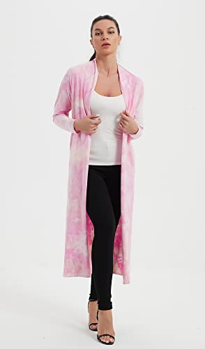Image of Women's Floor Length Drape Sweater Cardigan -Lightweight Long Sleeve Open Front Maxi Duster with Pockets