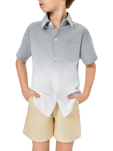 Boys Button Down Shirts Gradient Linen Casual Short Sleeve Beach Summer Boy Shirt with Pocket 2-14 Years2