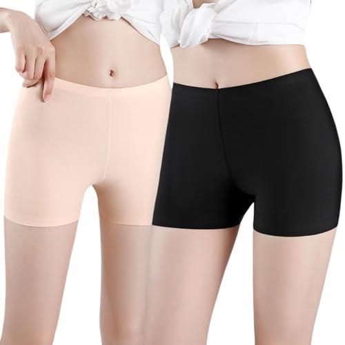 Dyiouxin Pantaloncini Sottogonna Donna,Anti Sfregamento Pantaloncini,Anti sfregamento Boxer,Leggings Corti Donna,Elastiche Vita Alta Boxer Shorts,Leggings per Yoga e Ciclista,Nero/Colore della Pelle