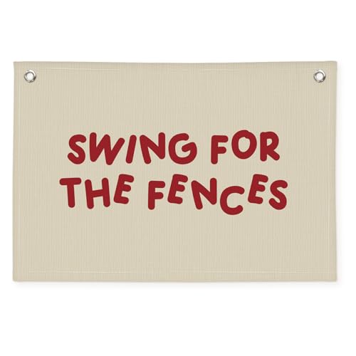 Wheatwin Vintage Baseball Banner, Playroom Boys Room Baseball Theme Wall Banner, Inspirational Kids Room Decor, Swing For The Fences, Player Coach Gift 20x30
