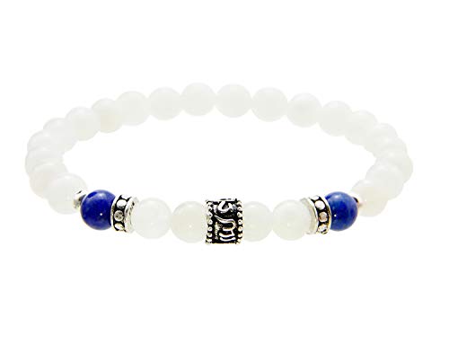 Agathe creation PA17014 Bracelet tibetain Porte Bonheur - Perles en Argent 925 - Perles Pierre de Lune 6 mm - Taille sur Mesure - Fait Main