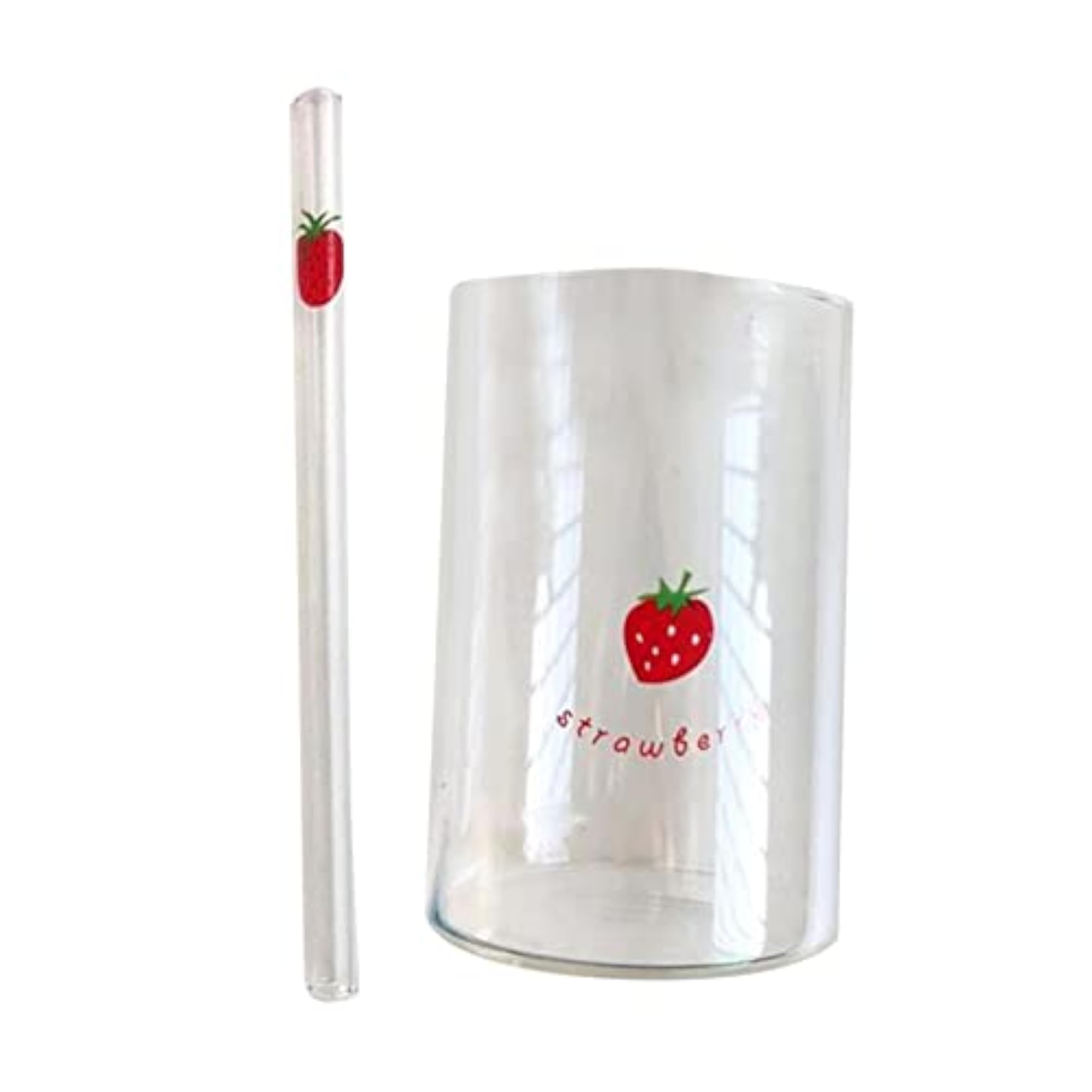 Strawberry Glass Cup with Straw, Transparent Drinking Cup