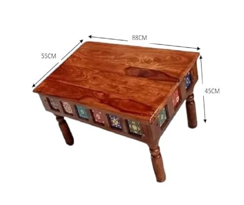 Image of Solid Sheesham Wood Tile Coffee Table Sofa Centre Table Tea Center Table for Living Room Patio Teapoy Table for Home Rosewood
