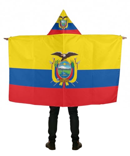 Ecuador Cape Flag 3x5FT Ecuadorians Adult Costume Cloak Wearable Body Flag with Hood and Sleeves Polyester Patriotic Banner for Sports Fan Game Day Events Party Celebration