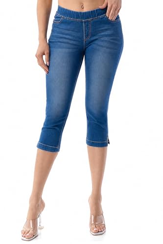 Jvini Womens Pull-On Stretchy Skinny Crop Denim Jeggings (US Size XL Denim Blue Capri)