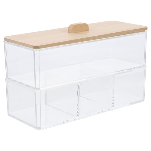 Organisateur cosmétiques robuste avec couvercle bambou naturel
