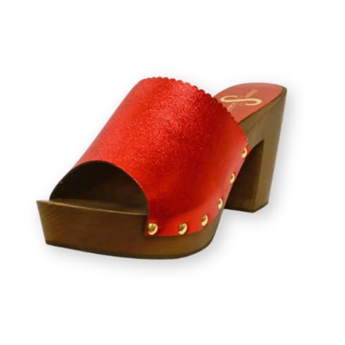 Mules talon haut style Pala : finition haut de gamme rouge