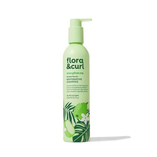 Flora & Curl Baobab Marula Restorative Shampoo | Protein-Rich Strengthening Curl Cleanser with Baobab Oil, Broccoli Seed, Triple Protein Complex & Aloe Vera Sulphate-Free | 300ml