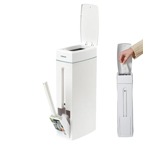 Genérico Cubo De Basura Para Baño Con Escobilla Que Ahorra Espacio | Diseño Moderno Y Delgado: Accesorios Esenciales Para El Baño, De Basura Compacto Para Espacios Pequeños