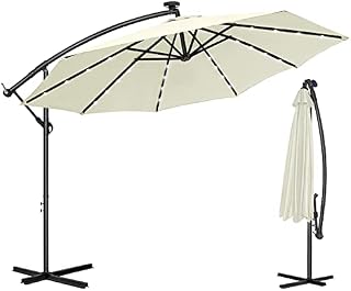 Aufun 3m/3.5m Cantilever Banana Parasol, Cantilever Hanging Parasol Umbrella for Outdoor, Garden, Patio, UPF 40+, with Crank Handle & Cross Base & Ribs