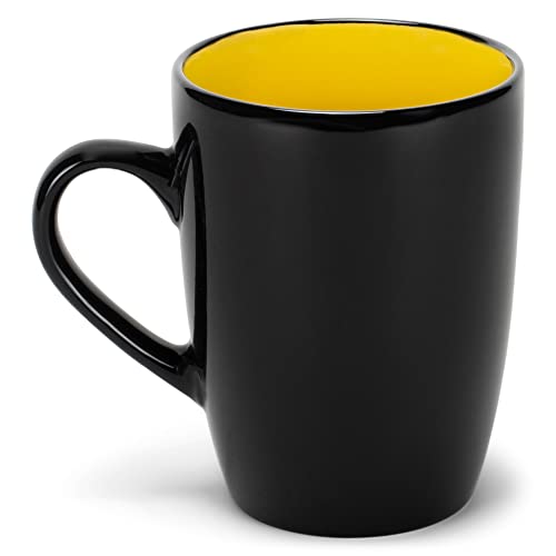 Elanze Designs Color Pop Yellow Black Exterior 16 Ounce Glossy Ceramic Mugs Matching Set Of 4 #TOP1
