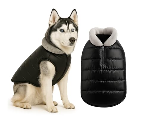 Image of The Pets Company Dog Winter Coat Jacket, Cloth, Windproof, Waterproof, Light Weight, Washable, Ultra Warm Thick Fleece Lined Dog Vest for Cold Weather Protection, (Black, Medium - Large - 22 Inch)