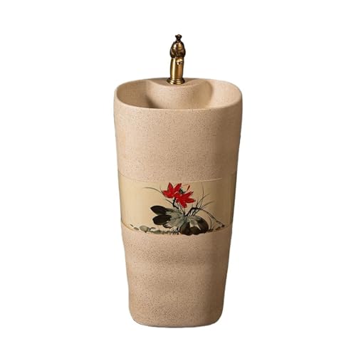 Lavandino moderno con piedistallo Lavandino da bagno integrato con piedistallo, lavabo terra in ceramica rubinetto e kit di scarico