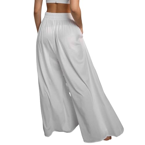 Image of Lunya Organic Pima Wide Leg Cotton Pants for Women - Organic Cotton Palazzo Pants - High Rise Wide Waistband