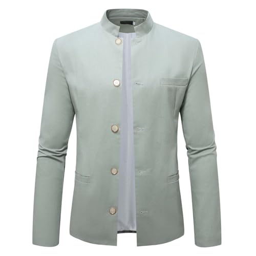 Genérico Chaqueta Informal de Negocios con Cuello Alto y Botones, Estilo Tradicional Zhongshan (Light Green, XXL)