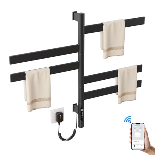 MYACUC Smart Heated Towel Rack, Black, Stainless Steel, Wall-Mounted, 16.46