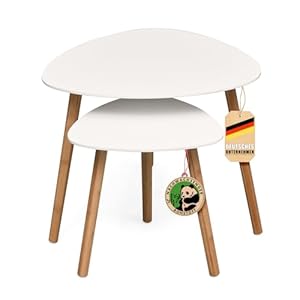 Floordirekt 2er Set Couchtisch in Weiss, Beistelltisch aus Holz, Wohnzimmertisch rund, Kleiner Sofa Kaffeetisch in modernem Design (Oregon)