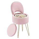 Rolanstar Schminkstuhl mit Stauraum, Schminktisch Stuhl mit Klappbare Rückenlehne, Bürostuhl mit Kunstfell-Sitz, rutschfeste Metallbeine, für Teenager (Rosa, S)