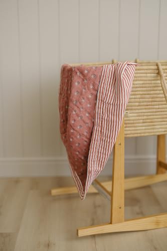 Image of Mebie Baby Muslin Quilt, Vintage Pink Floral Pink Stripes, 100% Cotton Baby Blanket for Girls & Boys, Newborns to Toddler, Soft Swaddle Blanket, 47 inchx47 inch