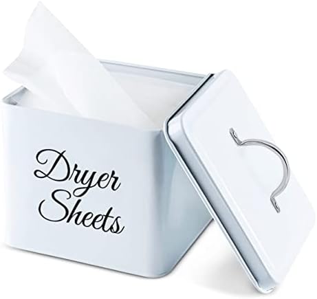 Trendy Farmhouse Dryer Sheet Holder for Laundry Room Decor and Equipment, Steel Dryer Sheet Container for Laundry Decor, Dryer Sheet Dispenser for Laundry Room Group (White)