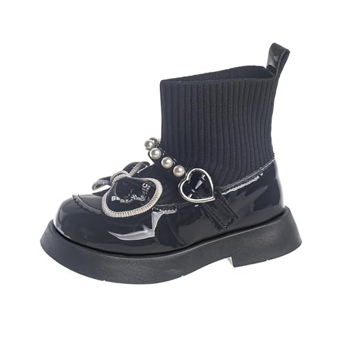Girls Pearl Bowknot Elastic Ankle Boots Non-Slip Chunky Heel Winter Dress Shoes Fashion Leather 1 Yr Old Girl Shoes