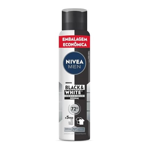 NIVEA MEN Desodorante Antitranspirante Aerossol Invisible Black & White 200ml - Proteção eficaz de 48 horas contra suor e mau odor, elimina 99,9% das bactérias e evita manchas em roupas