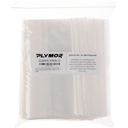 Plymor 9" x 12" (Pack of 100), 4 Mil with White-Block Heavy Duty Zipper Reclosable Plastic Bags