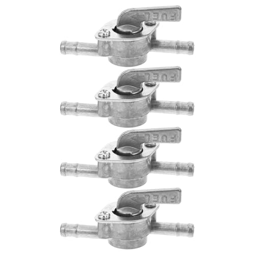 SHINEOFI 4 Pièces Interrupteur de Réservoir de Carburant en Métal Argenté pour Ligne de Carburant 3/16 Pouces, Mécanisme D'arrêt, Adapté aux Quads et Générateurs Atv