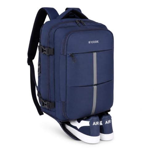 B’CODE TravelMate Convertible Laptop Backpack with Shoe Compartment, Carry-On Travel Bag, Anti-Theft Pockets, 15.6 Inch Laptop Sleeve, Water Resistant Backpack for Men & Women - Blue