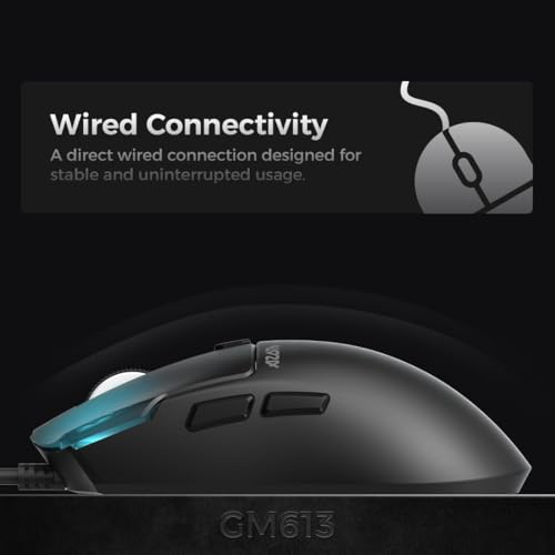 Image of AZOTH GM613 Wired Gaming Mouse with RGB, 6 Buttons, 12800 DPI, Instant A825 Optical Sensor, Macro Software, 13+1 Lighting Modes,1000Hz Polling Rate, Lightweight Ergonomic Design for PC /Laptop /Desktop