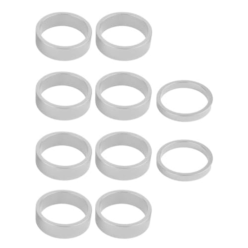 MiOYOOW 10Pcs Bike Headset Spacers, 5/10mm Bike Fork Steerer Headset Spacers Aluminum Alloy Handlebar Stem Spacers for 1-1/8 Inch Stem (Silver)