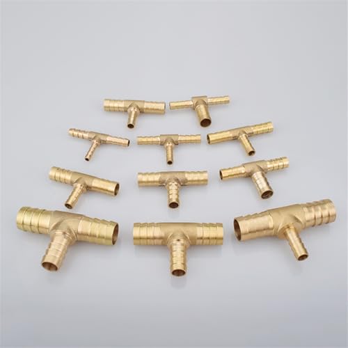 Qinlu-Brass Connector Hose Fitting 4 5 6 8 10 12 14 16 19mm Reudcing Hose Barb Tee 3 Ways Brass Pipe Fitting Connector Splitter Coupler Adapter, corrosion resistance(14 10 14mm)