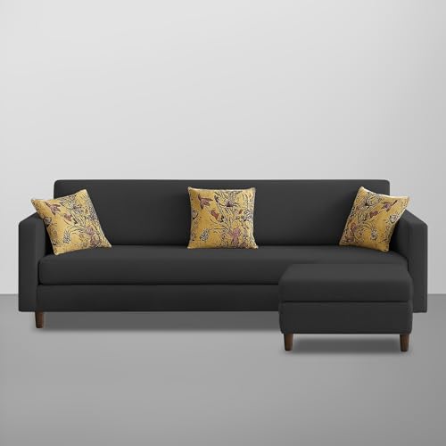 Image of Casaliving Premium Lifestyle Fabric 5 Seater L Shape Sofa Set 4 Seater Modern Sofa Set & Ottoman for Living Room (Black Color)