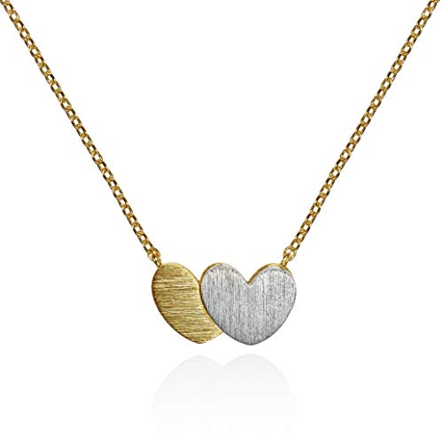 Image of namana Heart Pendant Necklace for Women. Brushed Finish Double Heart Necklace. Nickel Free and Lead Free Pendant Necklace. Gold and Silver Jewellery with Gift Box. (Gold, 14ct Gold Plated Base Metal)