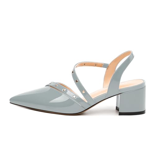 Women's Low Chunky Heel Pumps - Pointed Toe Slip On Slingback, Solid Color Dress Shoes with Comfortable Block Heels for Weddings, Parties, Daily Wear2
