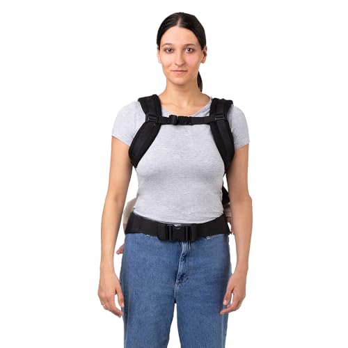 MoMi COLLET Babytrage für Kinder im Alter 3-48 Monate (4-20 kg Körpergewicht), 2 Tragepositionen mit 6 Einstellpunkten, mit Kapuze und einer Köpfchenstütze für das Baby