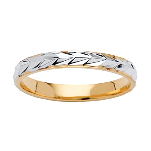 PalmBeach Yellow Gold-Plated Two Tone Textured Wedding Band Ring (3mm) Sizes 5-13