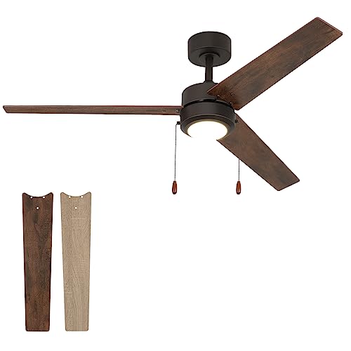 52 Inch Ceiling Fan With Led Lights(3000K/4000K/5000K), Pull Chain, Noiseless Reversible Motor And Blades, 3 Speed, Etl Listed, For Patio Living Room, Bedroom, Office - Oil-Rubbed Bronze #TOP18