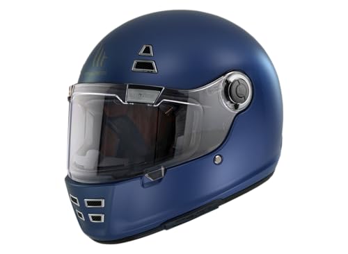 Casco MT JARAMA Azul Mate | Casco de Moto Integral Retro Vintage Clásico Café Racer | Helmets Unisex Hombre y Mujer (M)