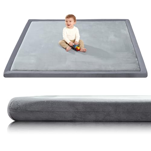 Baby Play Mat for Floor,1.3" Thick Extra Large Nursery Rug,Tummy Time Foam Mats,Plush Soft Padded Playmate for Babies 6-12 Months Crawling,71x59 Inches Non-Slip for Toddler Kids Playroom,Playpen(Grey)