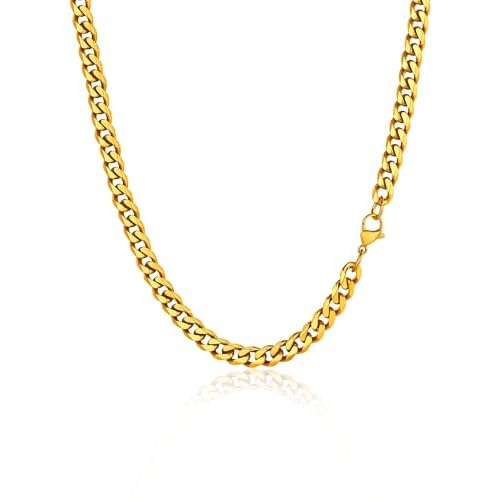 PROSTEEL Trendy Cuban Chain Necklace, Solid & Sturdy, Silver/Gold/Black Tone 316L Stainless Steel Chains, 3mm/6mm/9mm/12mm, 14-30 inch, Come with Box 18.0 Inches B 6mm-Luxury Gold