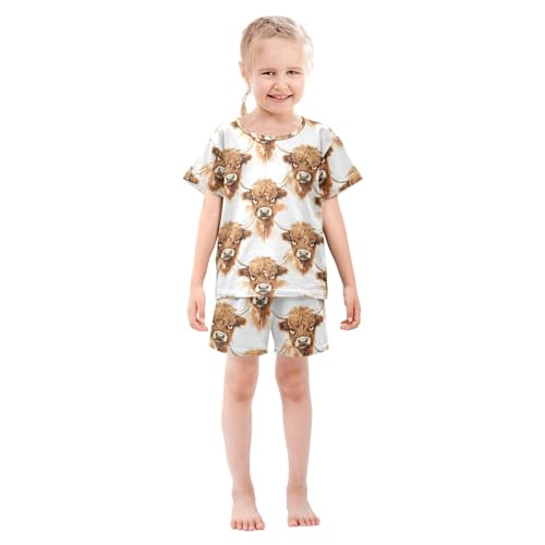 UMIRIKO Highland Cow Animal Short Sleeve Pajamas Set Sleepwear PJs Nightwear B0403707