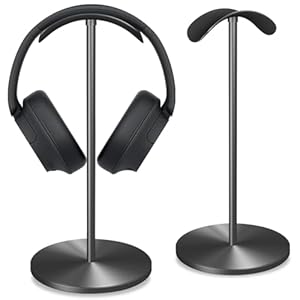 Headphone Holder Stand for Desk, Gaming Headset Stand with Solid Heavy Base, Hook for All Headphone Sizes, Gaming Desk Accessories, Easy to Install, Modern Black