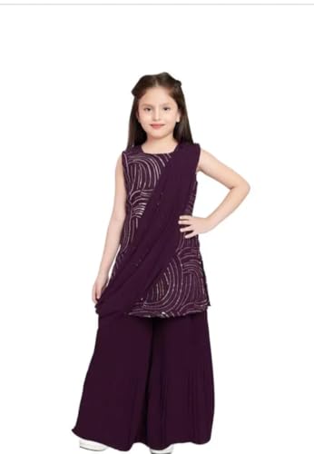 Indian Girls Ethnic Kurta Plazzao Kids Dress Set, Cotton Fabric, Mirror Work, Size 2 Years to 12 Years.2