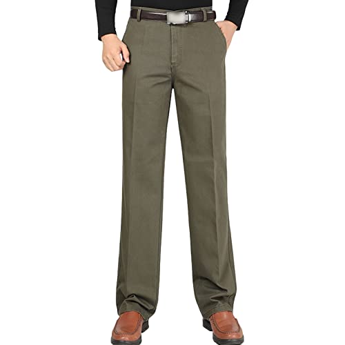 Men's High Waist Casual Straight Slacks　Expandable Waist Comfort Straight Pant No Iron Khaki Classic Fit Pant
