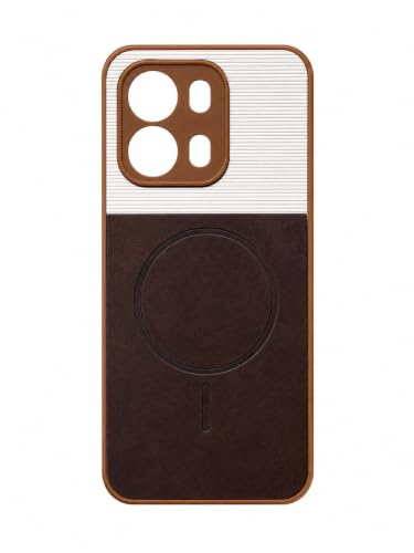 Image of Bintage Mac Safe Design Hard Slim Back Case | Soft Border Camera Protect | Dual PU Leather Finish Back Cover Compatible for Oppo K14 5G - White & Cherry Brown