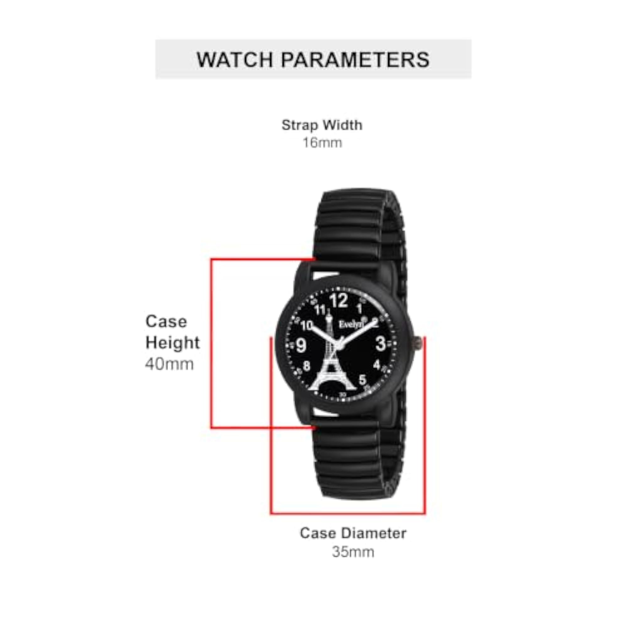 Women's Analog Black Dial Watch with Stretch Metal Strap