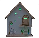 madera Qué Kawaii® Kit ratoncito Pérez Casita mágica de madera Handmade. Brilla en la oscuridad. Puerta, farola y escalera de madera para pintar y personalizar+Alfombra+Plato+Quesito+estrellas luminosas