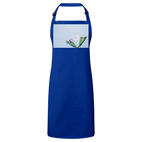 Tablier cuisine bleu tulipes motif maman coton premium